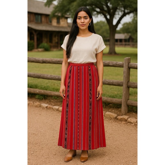 Boske River Ltd Dresses & Skirts - Boske River Ltd Women's Red Native Woven Cotton Skirt Made USA Size M 30" Waist